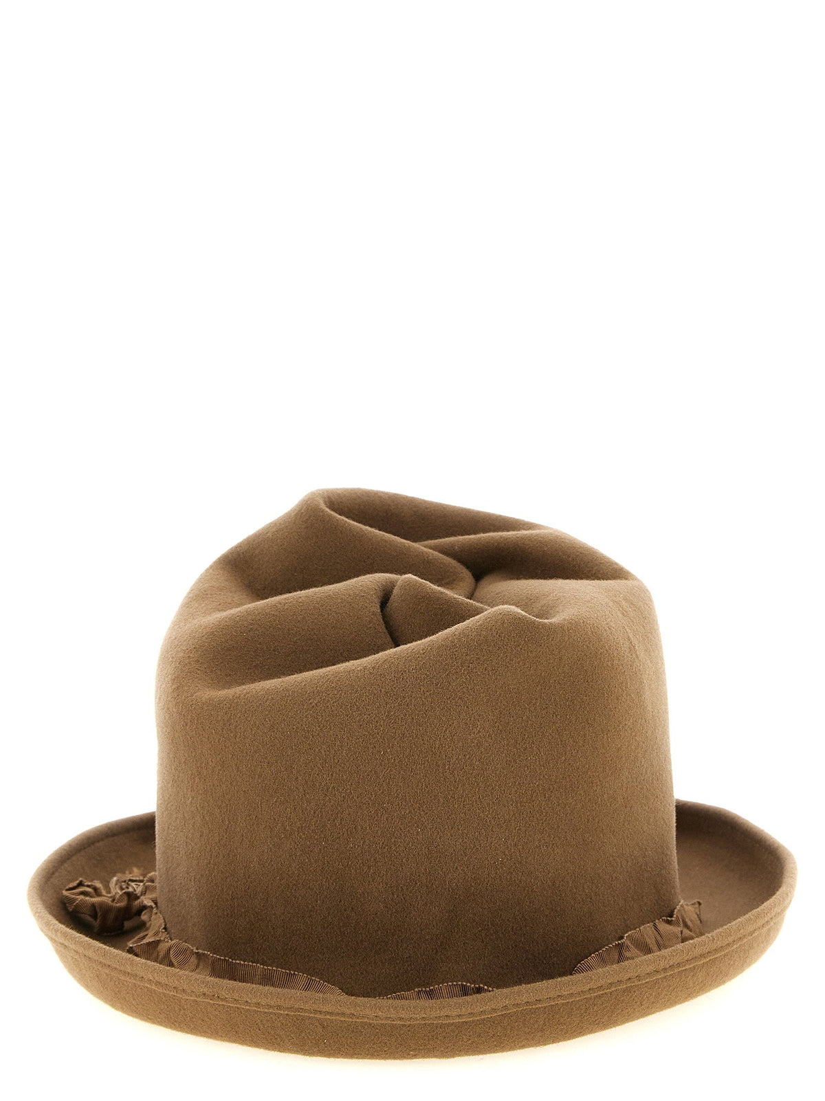 Yohji Yamamoto Wool Felt with Curled Crown Hat — Camel