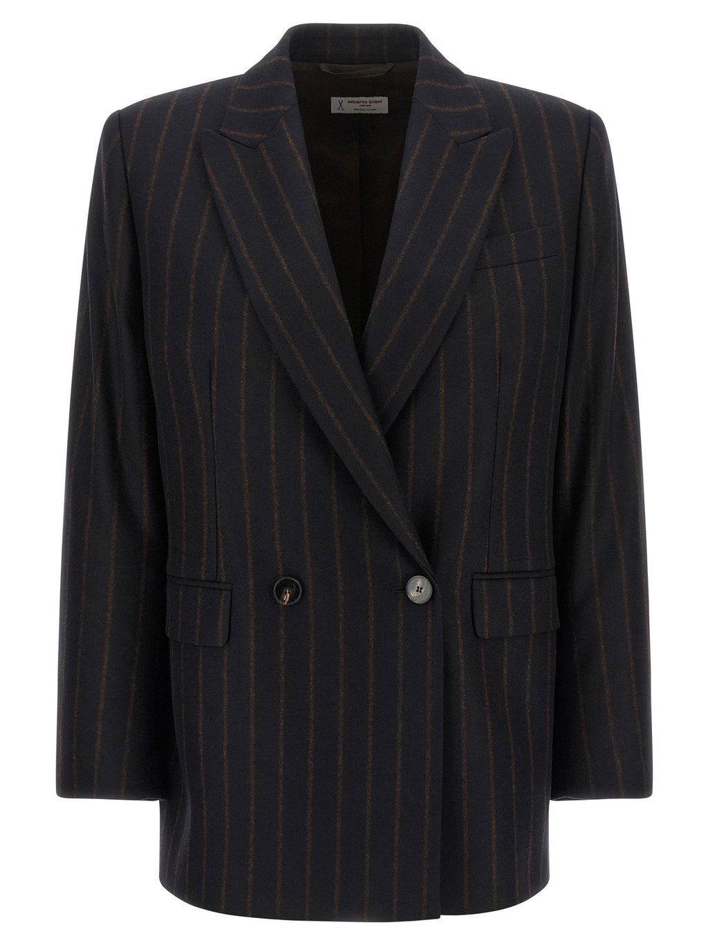Alberto Biani Pinstripe Wool Flannel Blazer — Navy