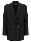 Alberto Biani Pinstripe Wool Flannel Blazer — Navy