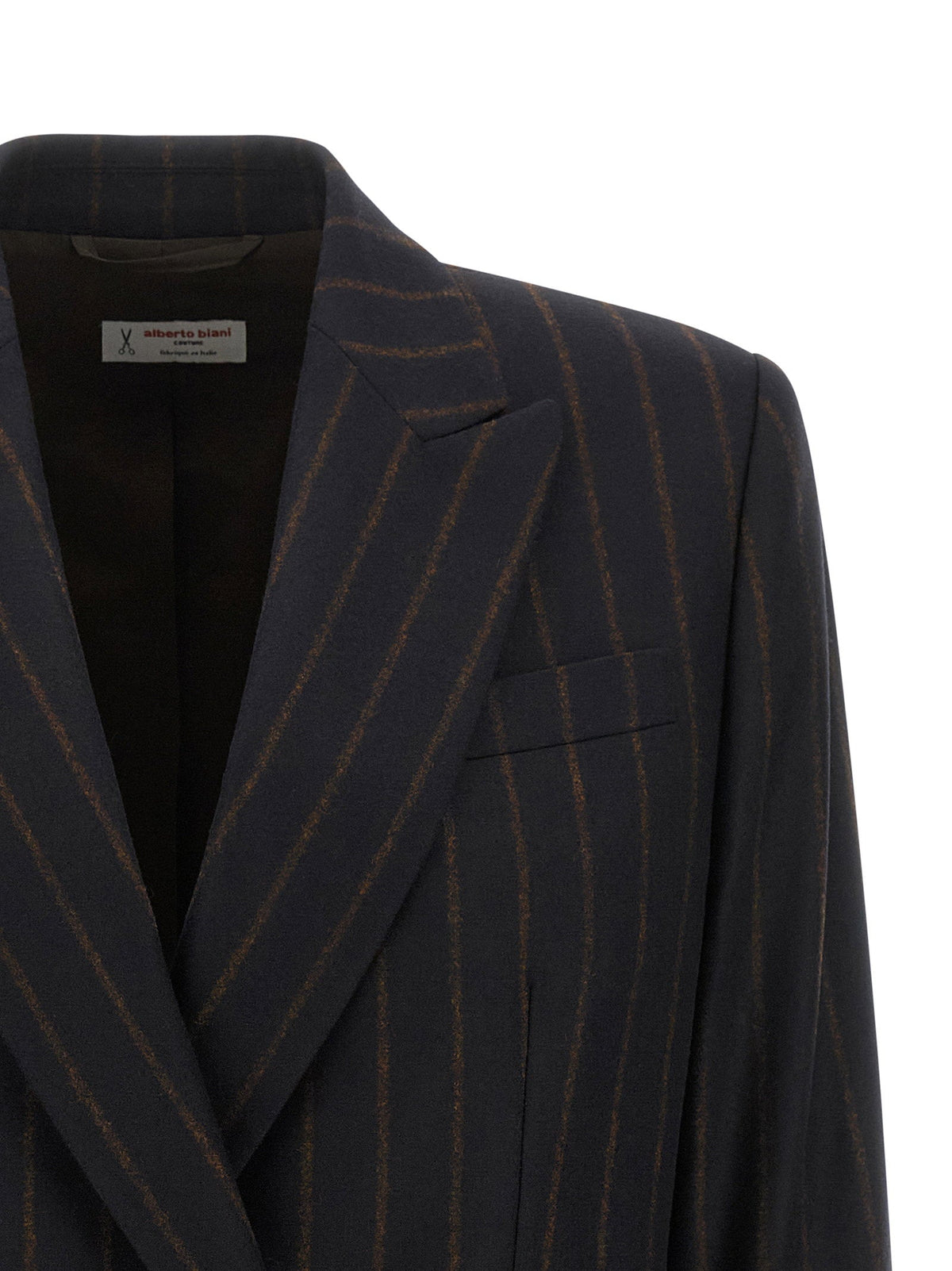 Alberto Biani Pinstripe Wool Flannel Blazer — Navy