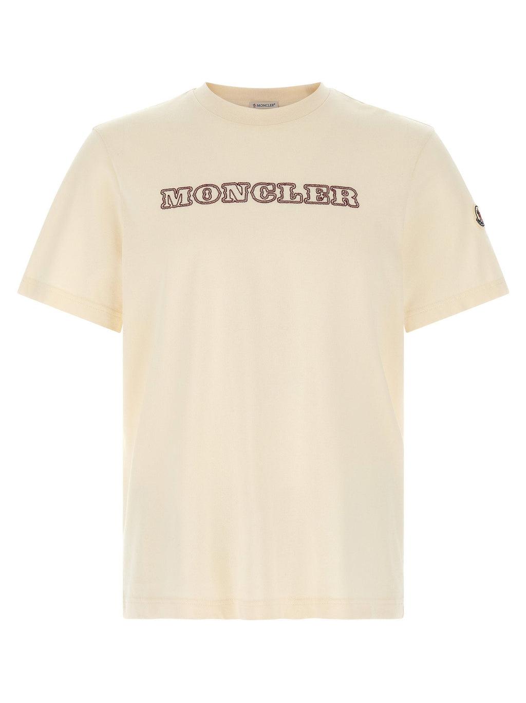 Moncler Logo-Embroidered Cotton T-Shirt — Ivory