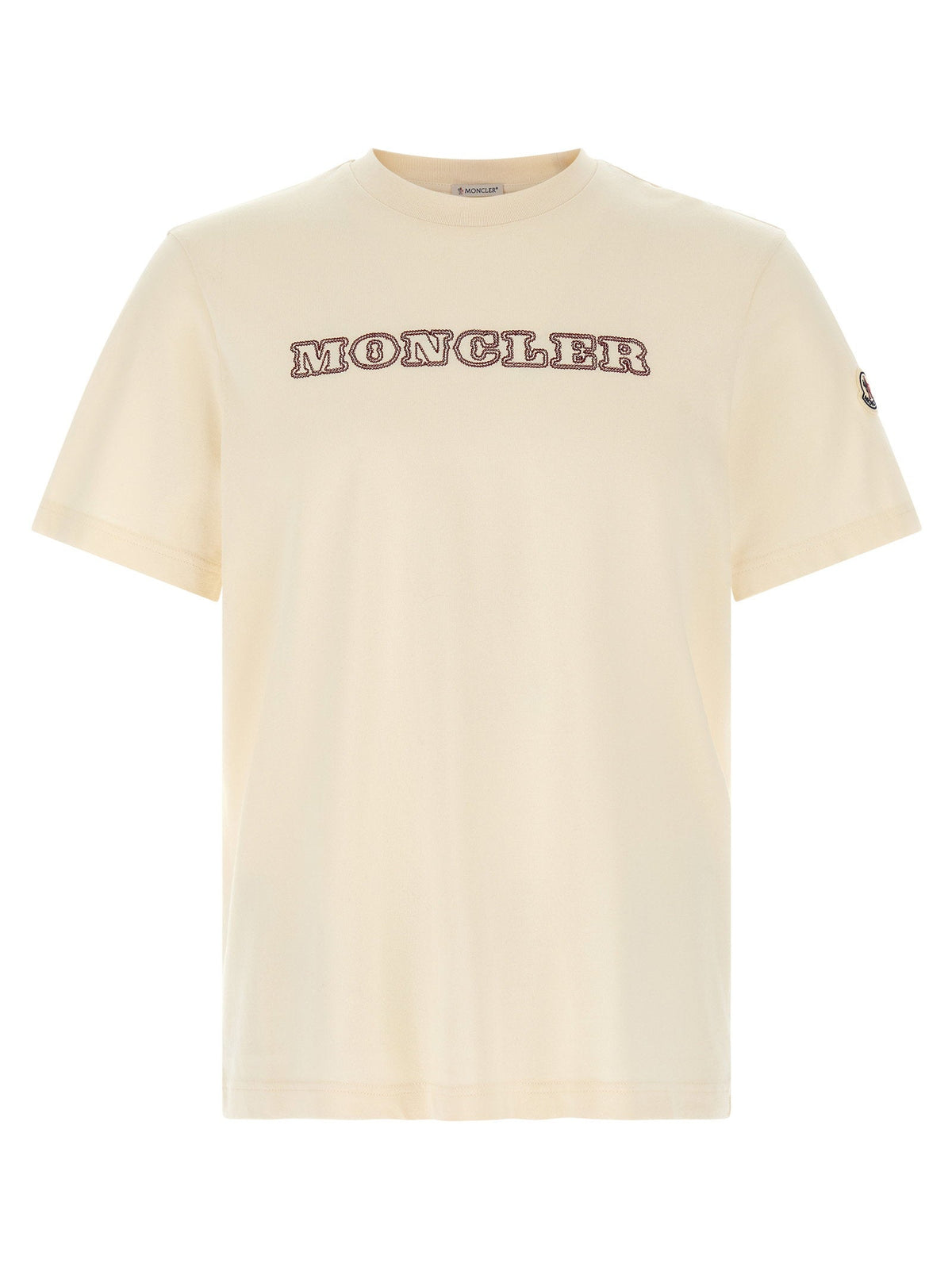 Moncler Logo-Embroidered Cotton T-Shirt — Ivory