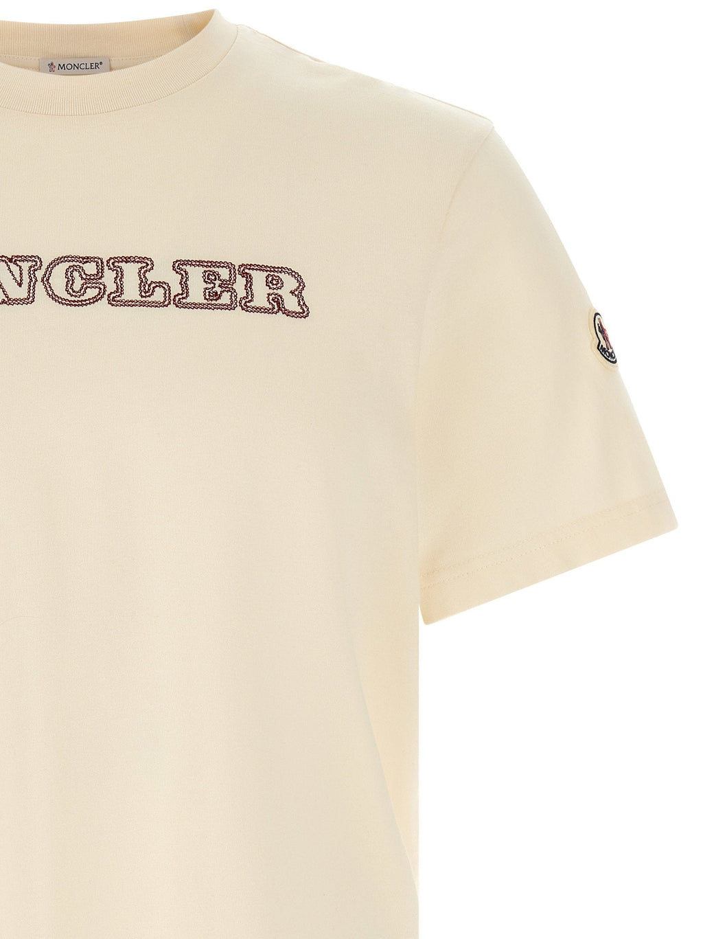 Moncler Logo-Embroidered Cotton T-Shirt — Ivory