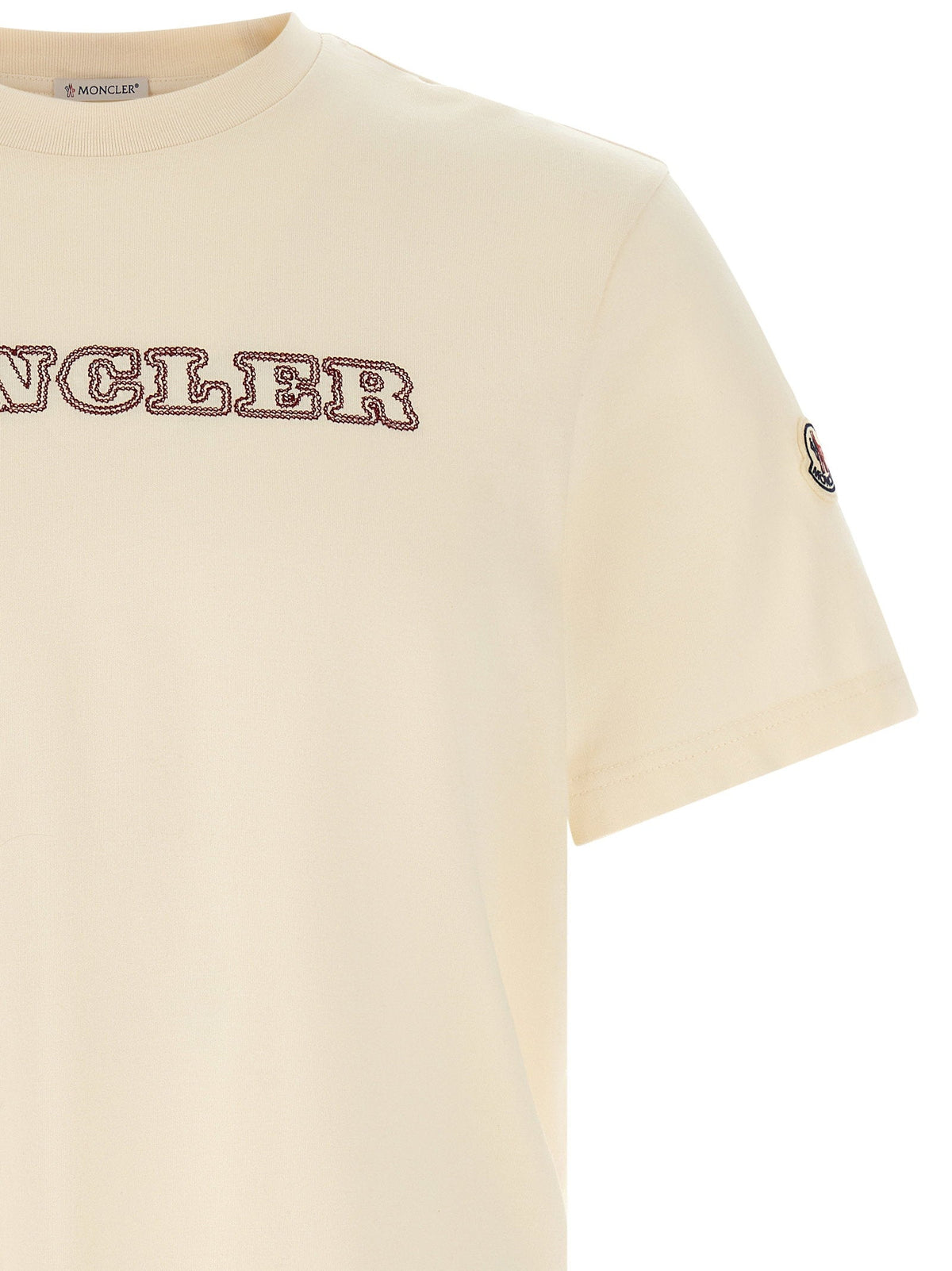 Moncler Logo-Embroidered Cotton T-Shirt — Ivory