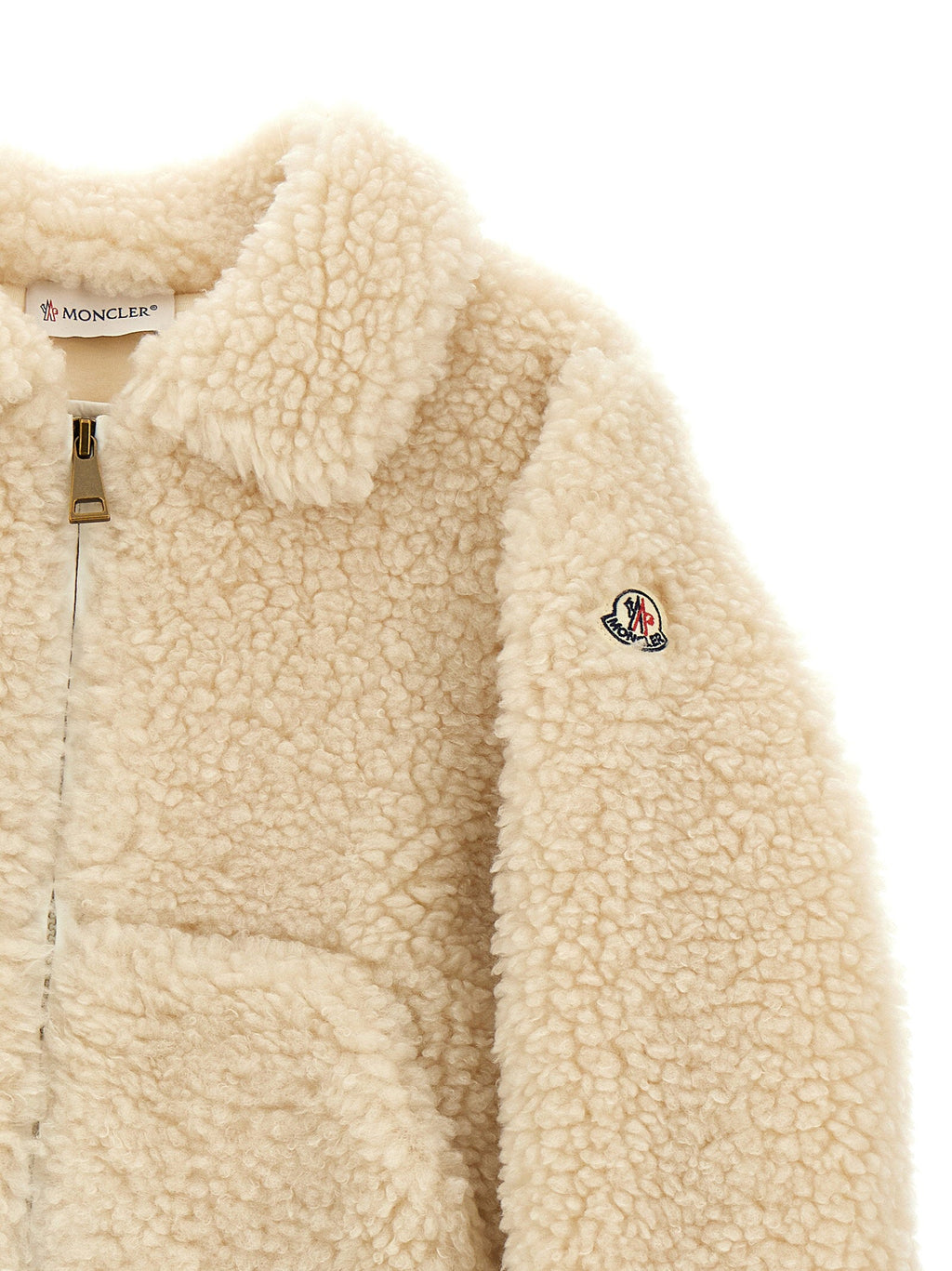 Moncler Enfant Teddy-Effect Fleece Sweatshirt — Ivory