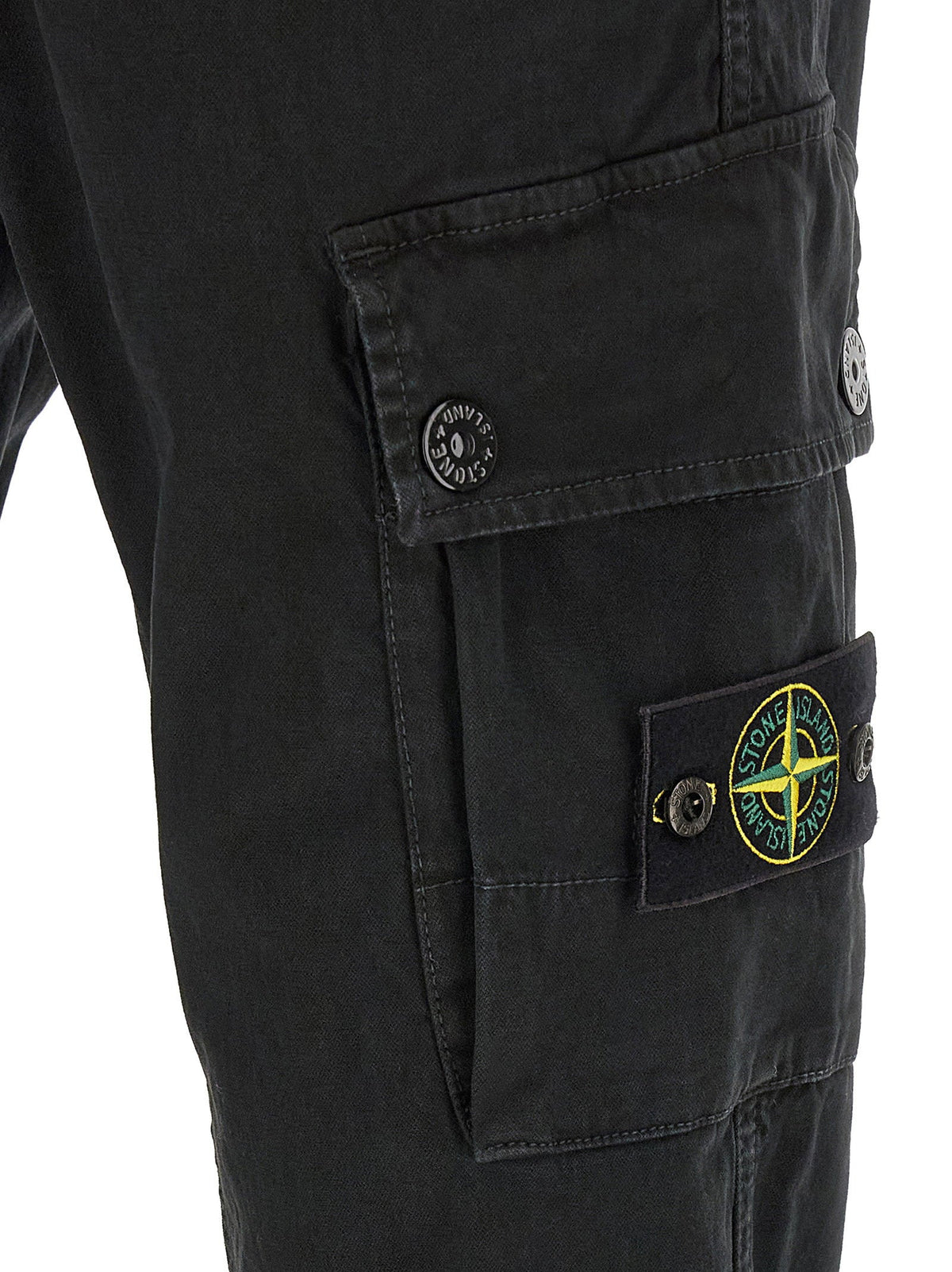 Stone Island Stretch Cotton Canvas Cargo Pants — Black