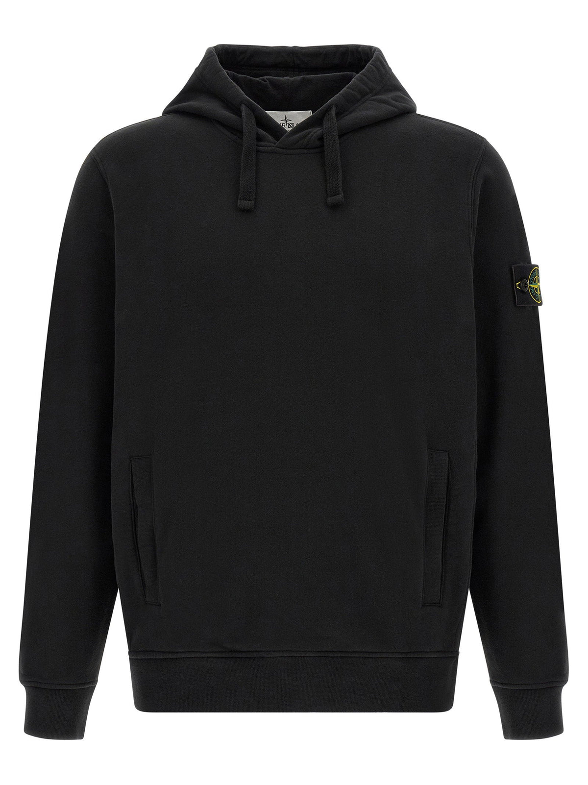 Stone Island Cotton with Removable Logo Badge Hoodie — Black