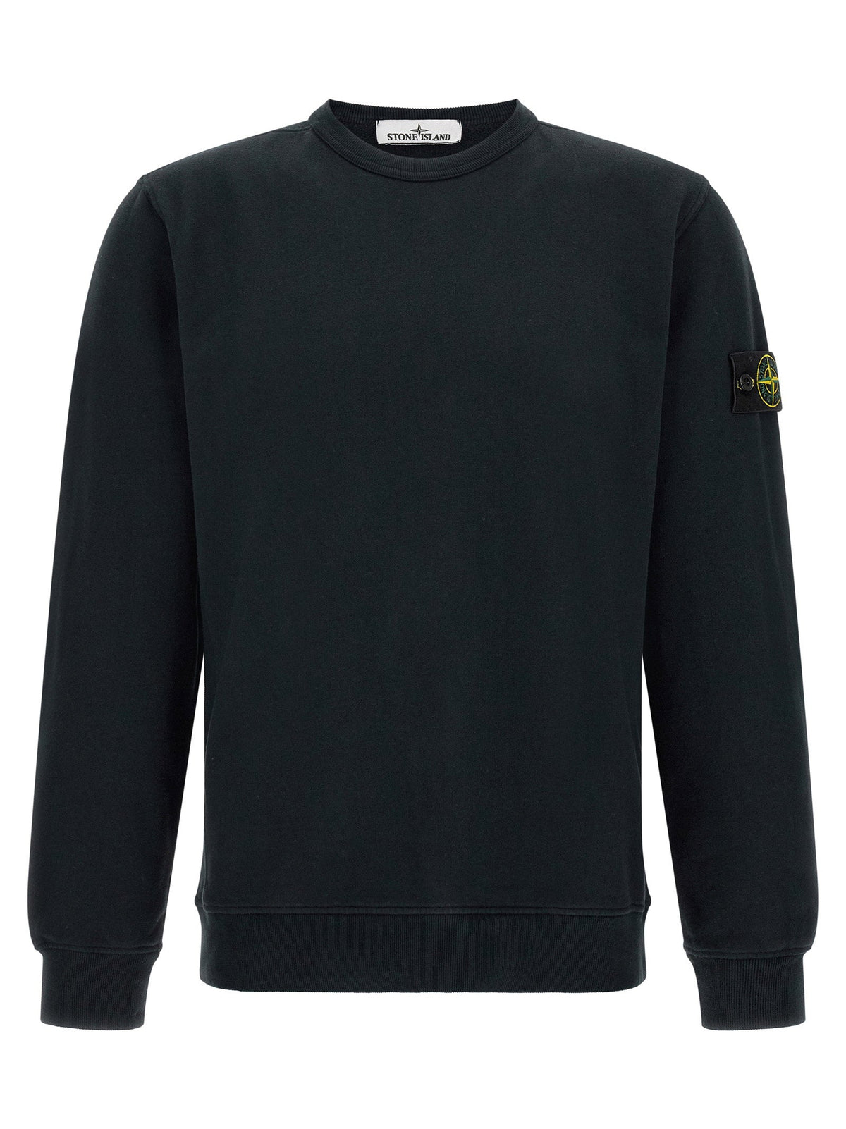 Stone Island Badge Logo Crew Neck Sweatshirt — Black