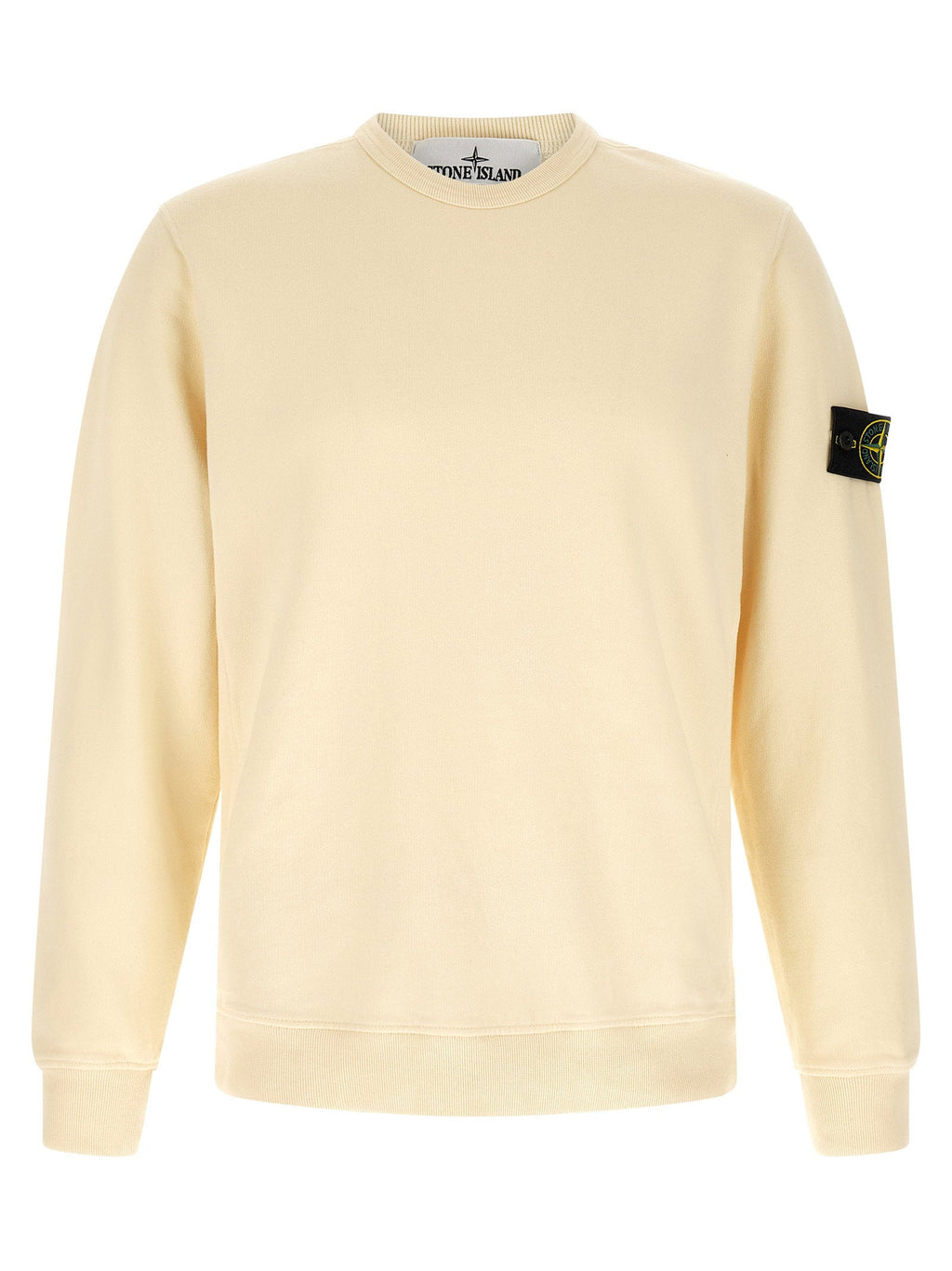 Stone Island Badge Logo Cotton Jersey Sweatshirt — Ivory