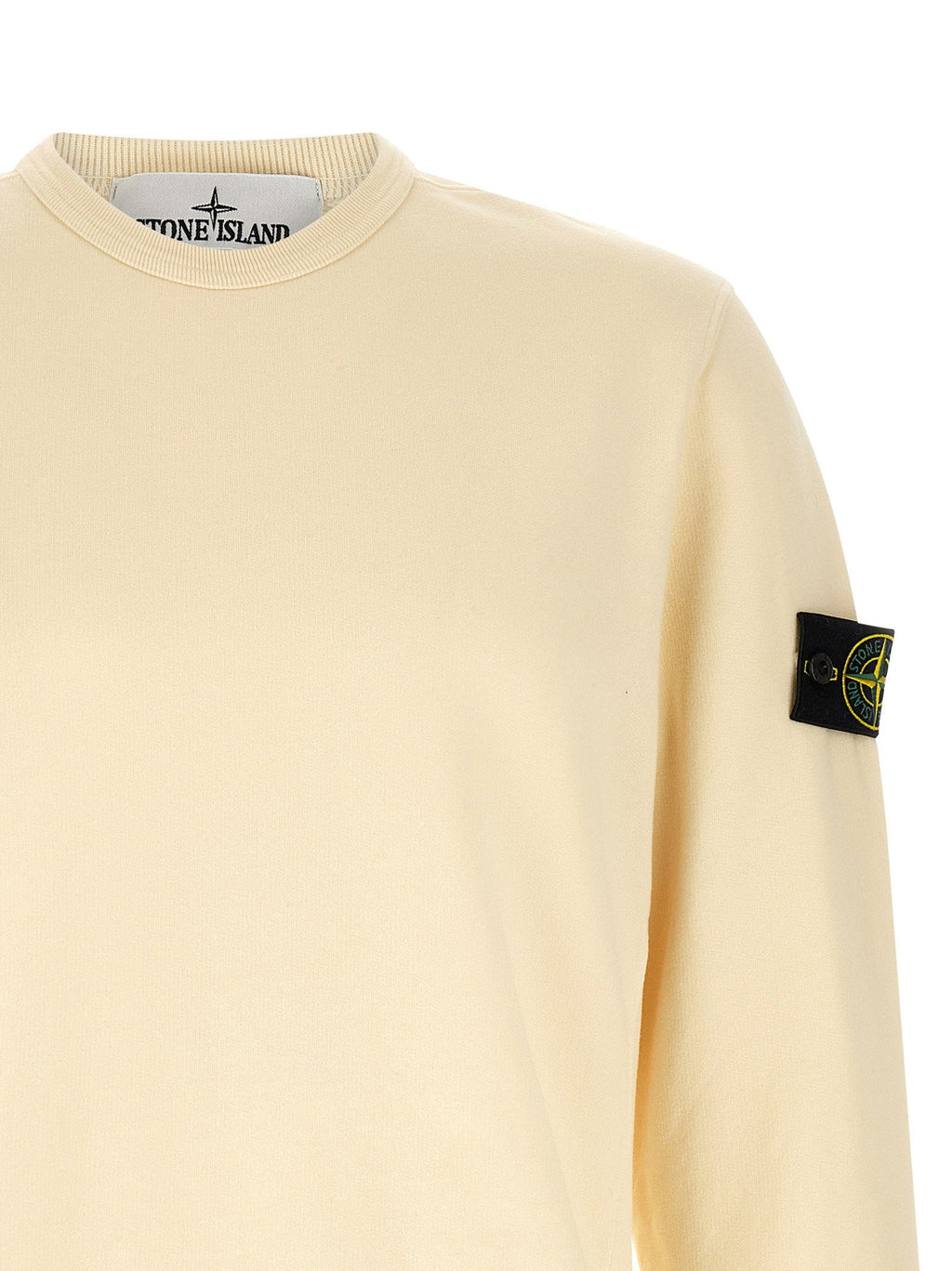 Stone Island Badge Logo Cotton Jersey Sweatshirt — Ivory