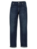 Brunello Cucinelli Logo-Embroidered Cotton Denim Jeans — Navy