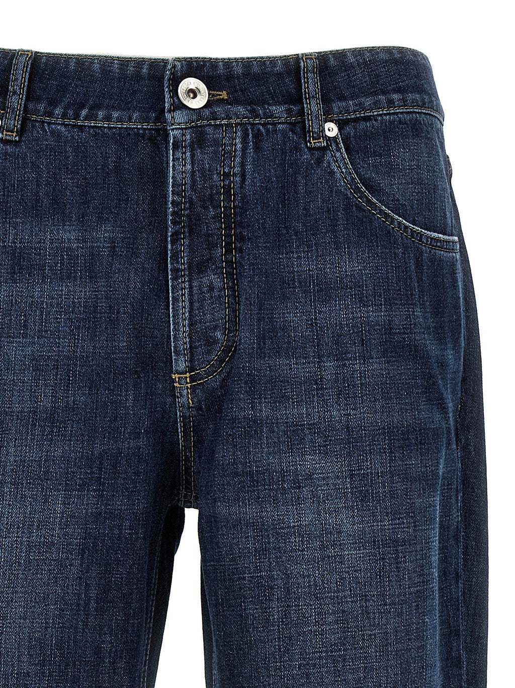 Brunello Cucinelli Logo-Embroidered Cotton Denim Jeans — Navy