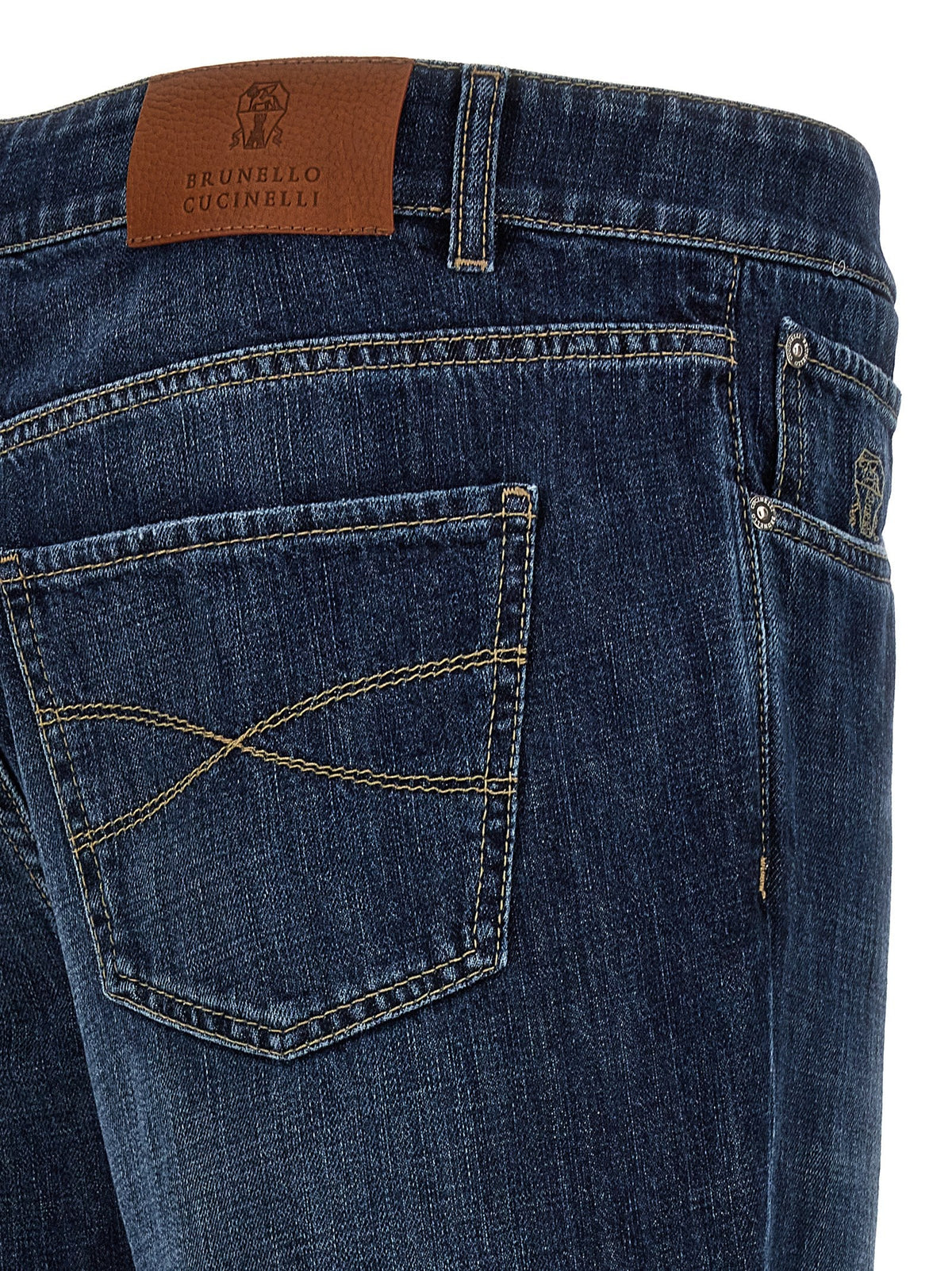 Brunello Cucinelli Logo-Embroidered Cotton Denim Jeans — Navy