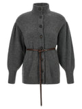 Brunello Cucinelli Ribbed Knit Chevron Cardigan — Gray