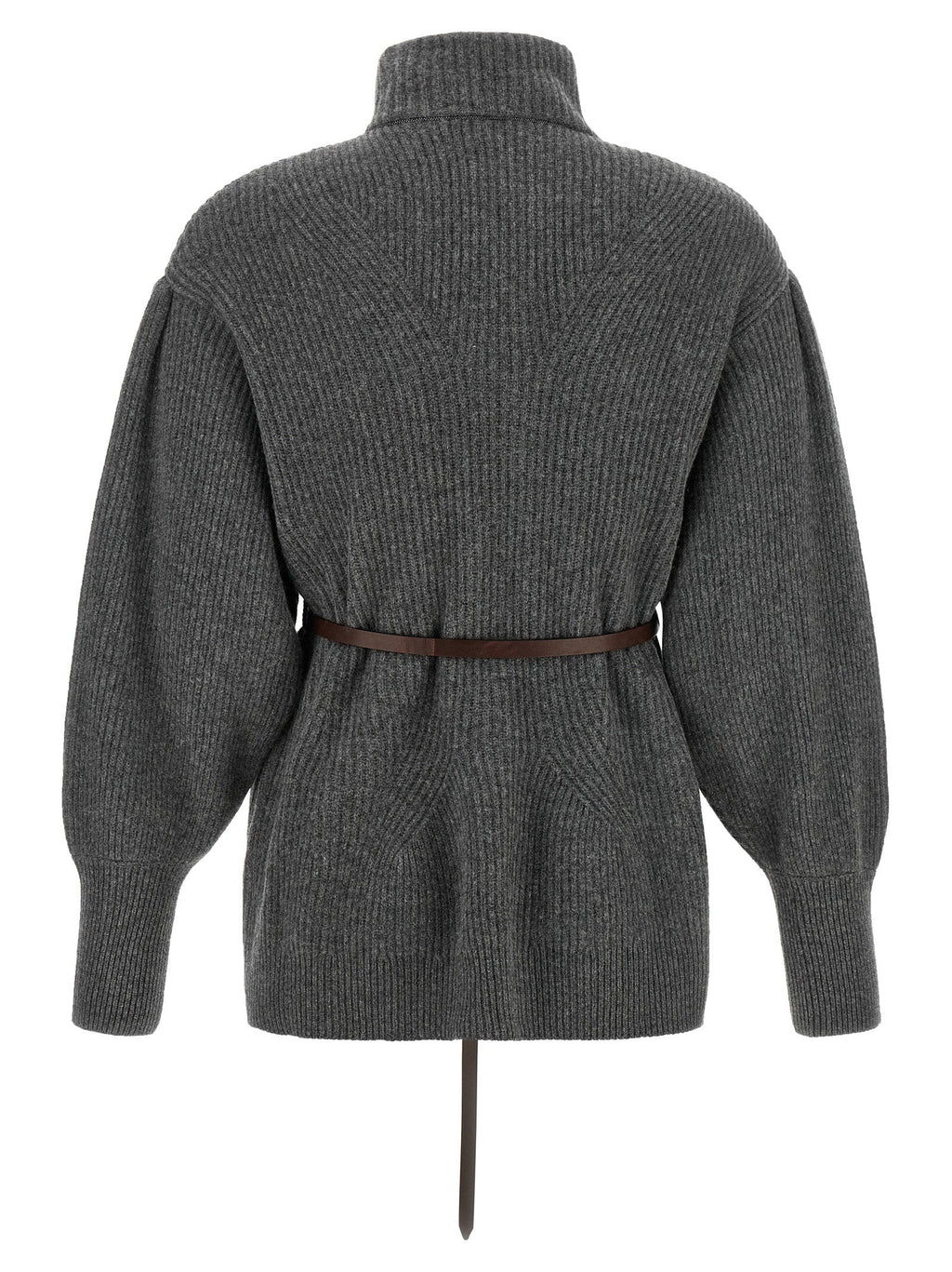 Brunello Cucinelli Ribbed Knit Chevron Cardigan — Gray