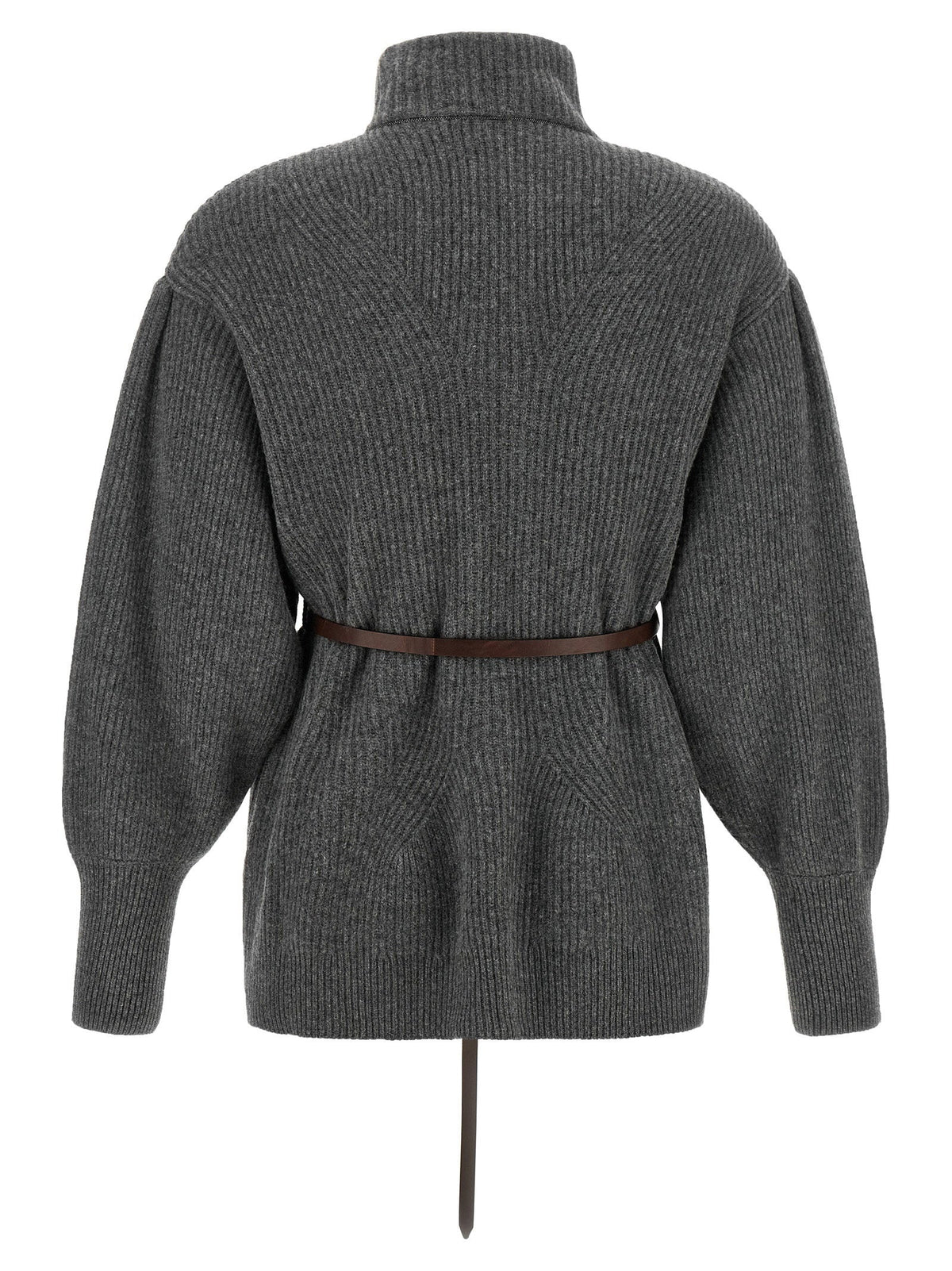 Brunello Cucinelli Ribbed Knit Chevron Cardigan — Gray