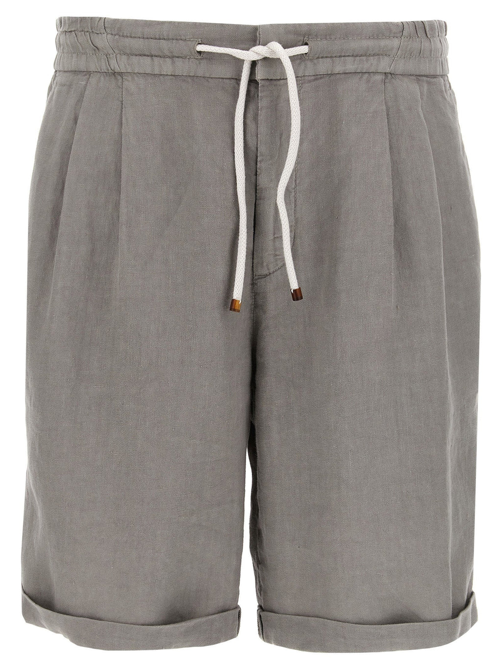 Brunello Cucinelli Garment-Dyed Linen Bermuda Shorts — Gray