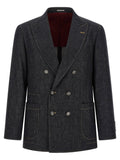 Brunello Cucinelli Double-Breasted Denim Blazer — Charcoal