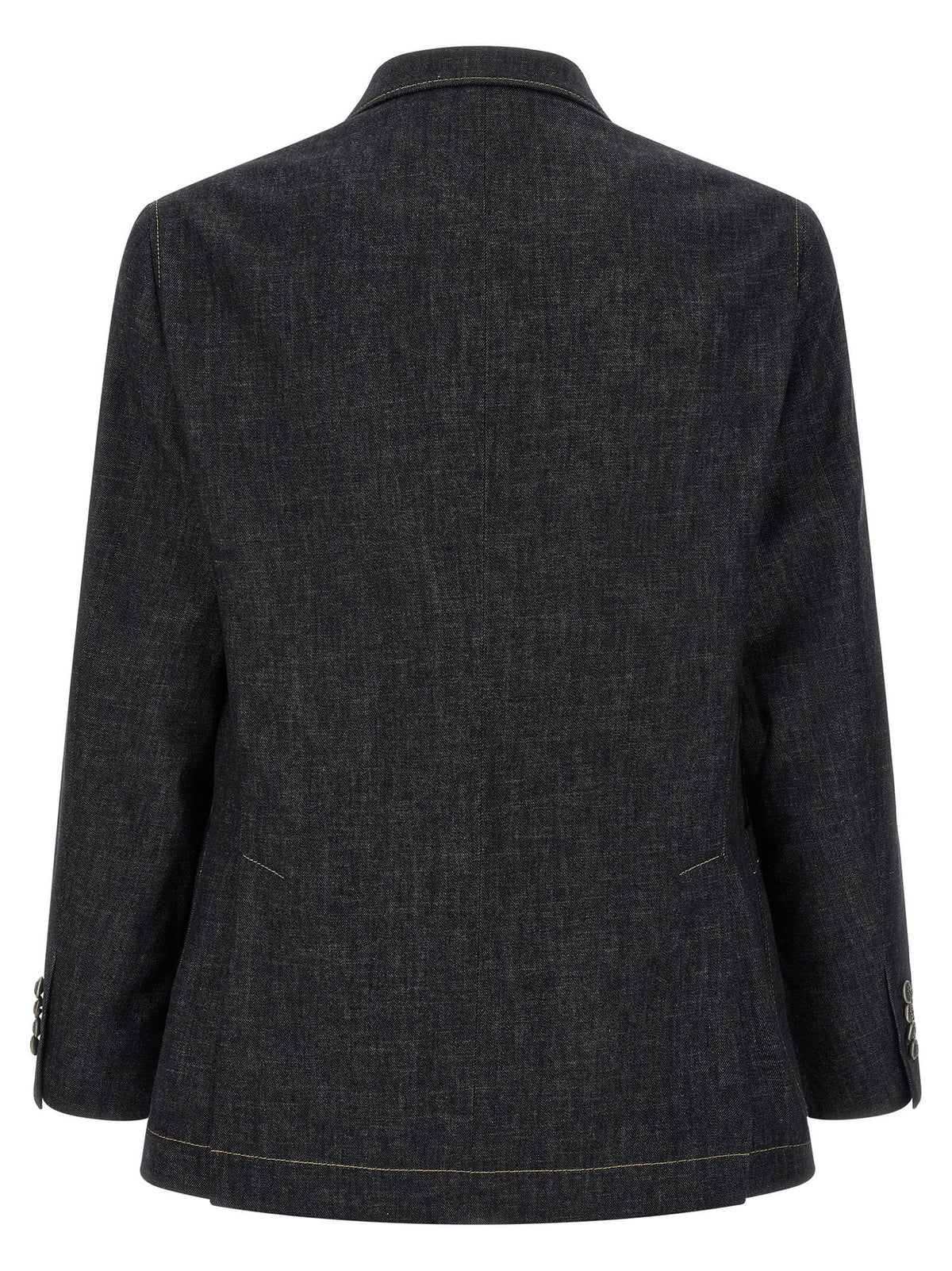 Brunello Cucinelli Double-Breasted Denim Blazer — Charcoal