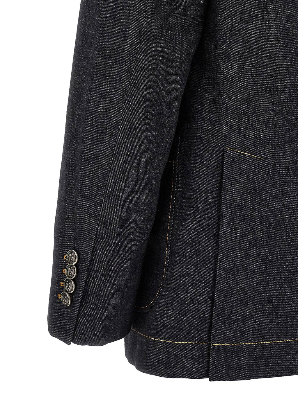 Brunello Cucinelli Double-Breasted Denim Blazer — Charcoal