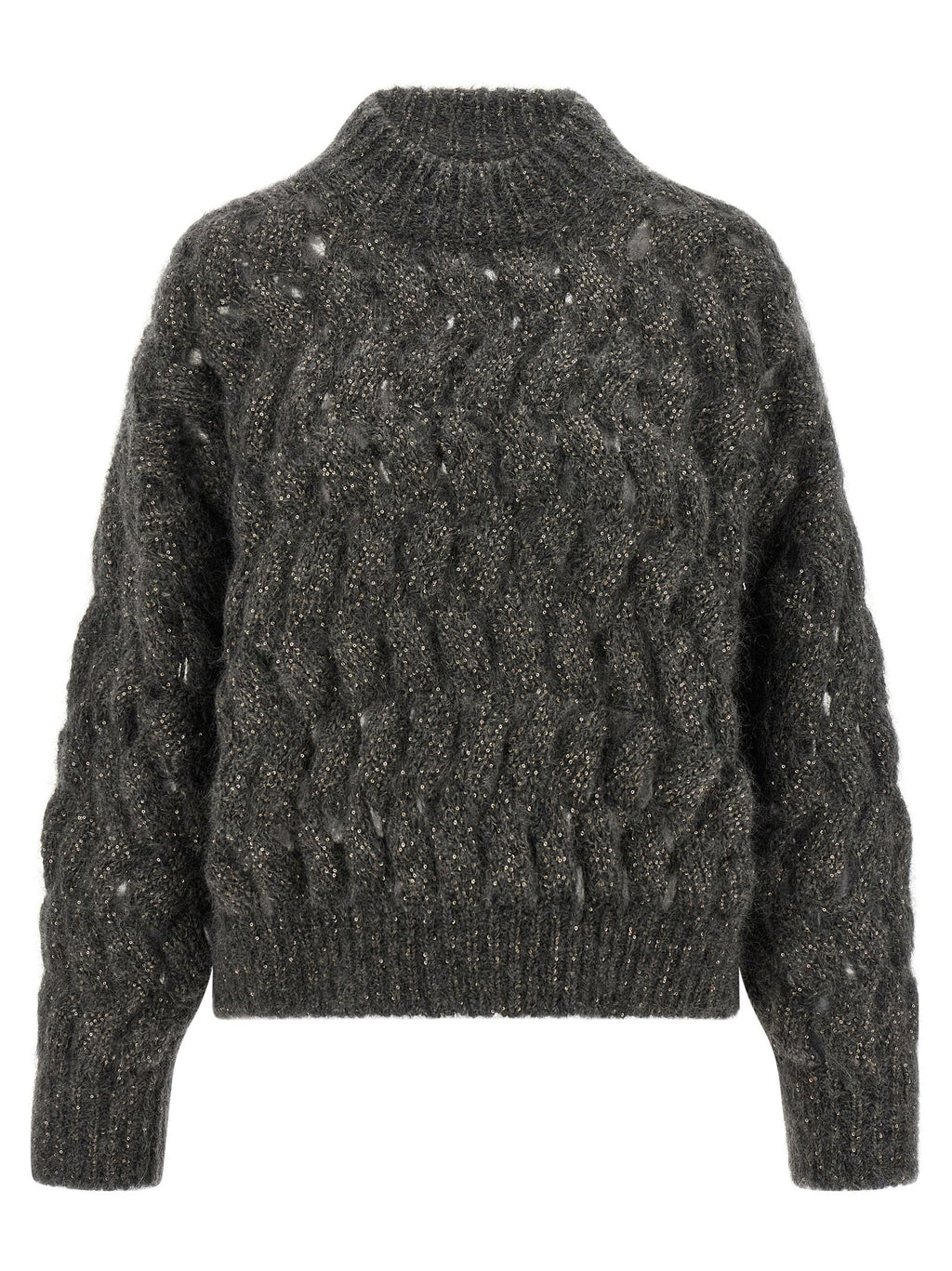 Brunello Cucinelli Dazzling Waves Sweater — charcoal