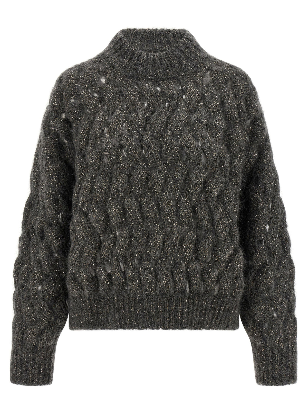 Brunello Cucinelli Dazzling Waves Sweater — charcoal
