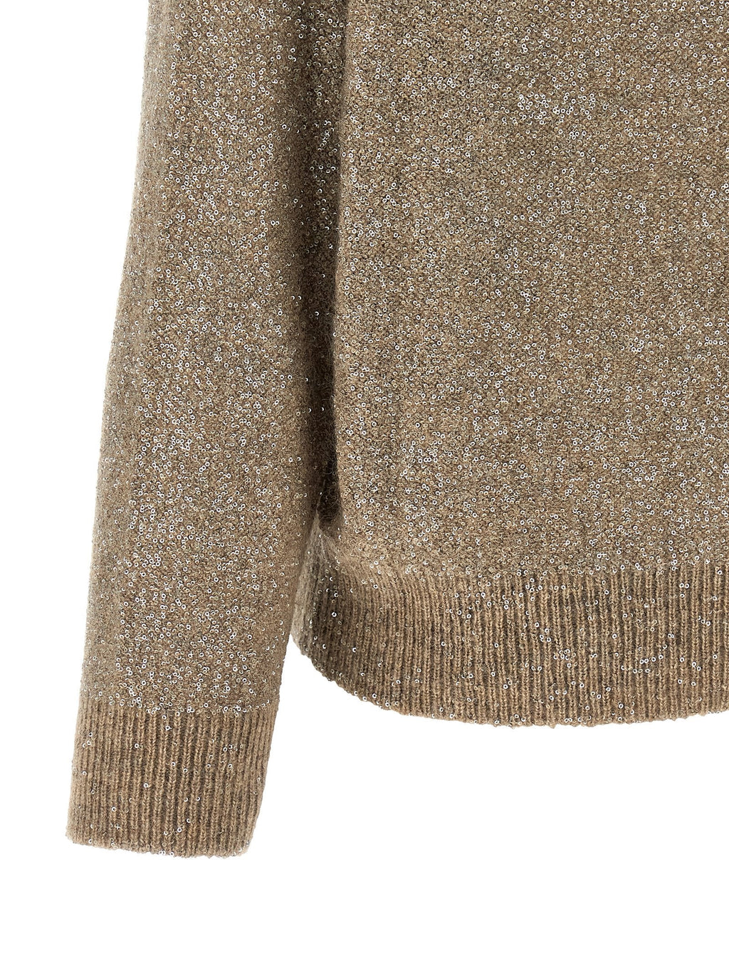 Brunello Cucinelli Sequin-Embellished Virgin Wool Sweater — Beige
