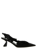 Nensi Dojaka Ruffle Satin Slingback Heel — Black