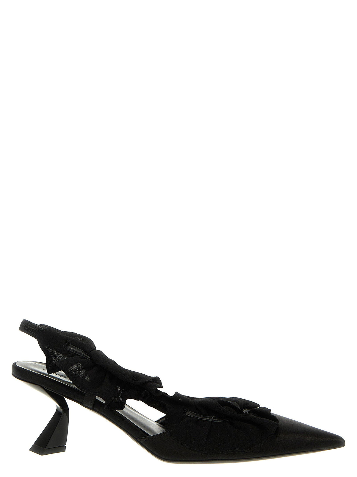 Nensi Dojaka Ruffle Satin Slingback Heel — Black