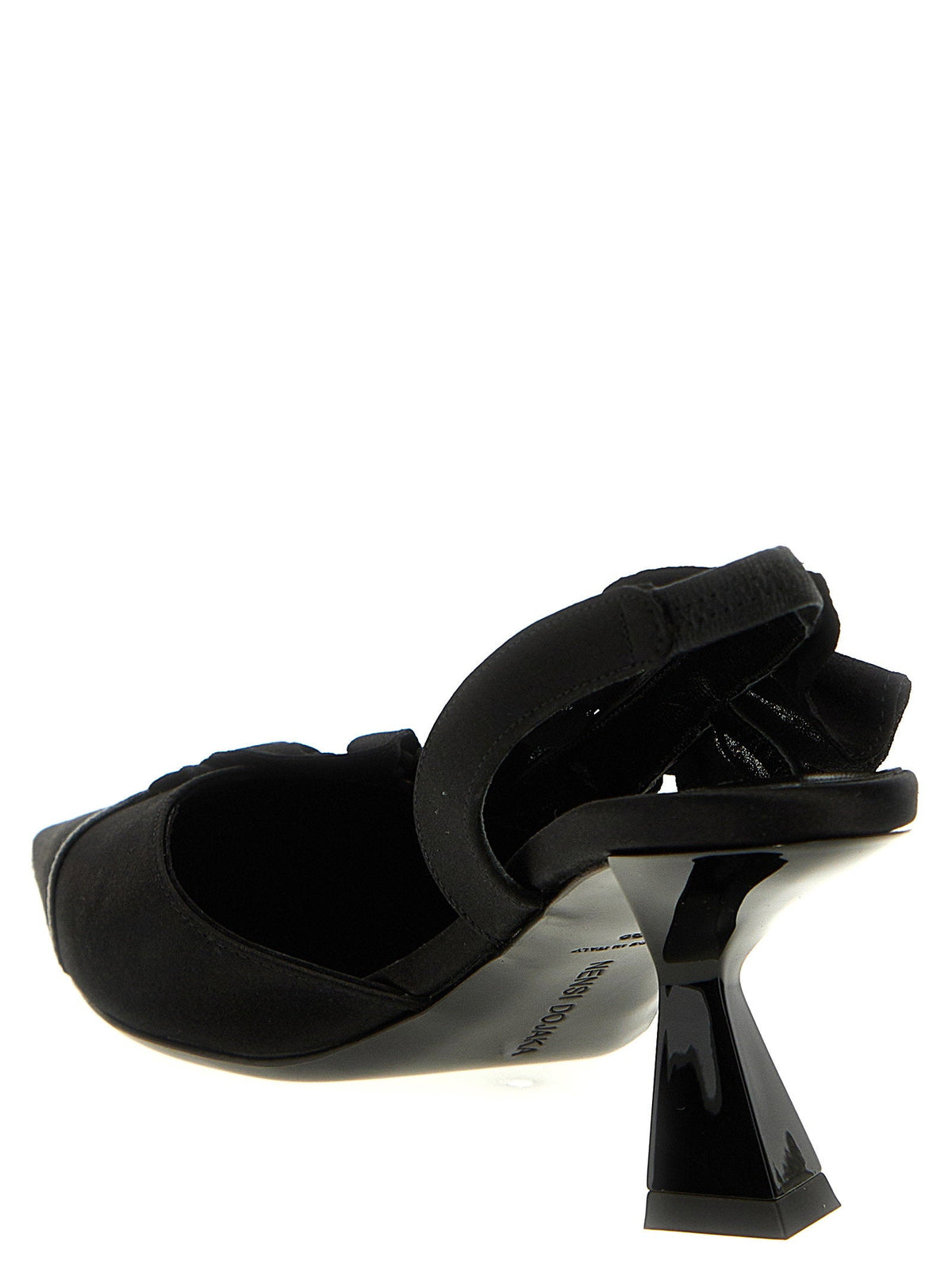 Nensi Dojaka Ruffle Satin Slingback Heel — Black