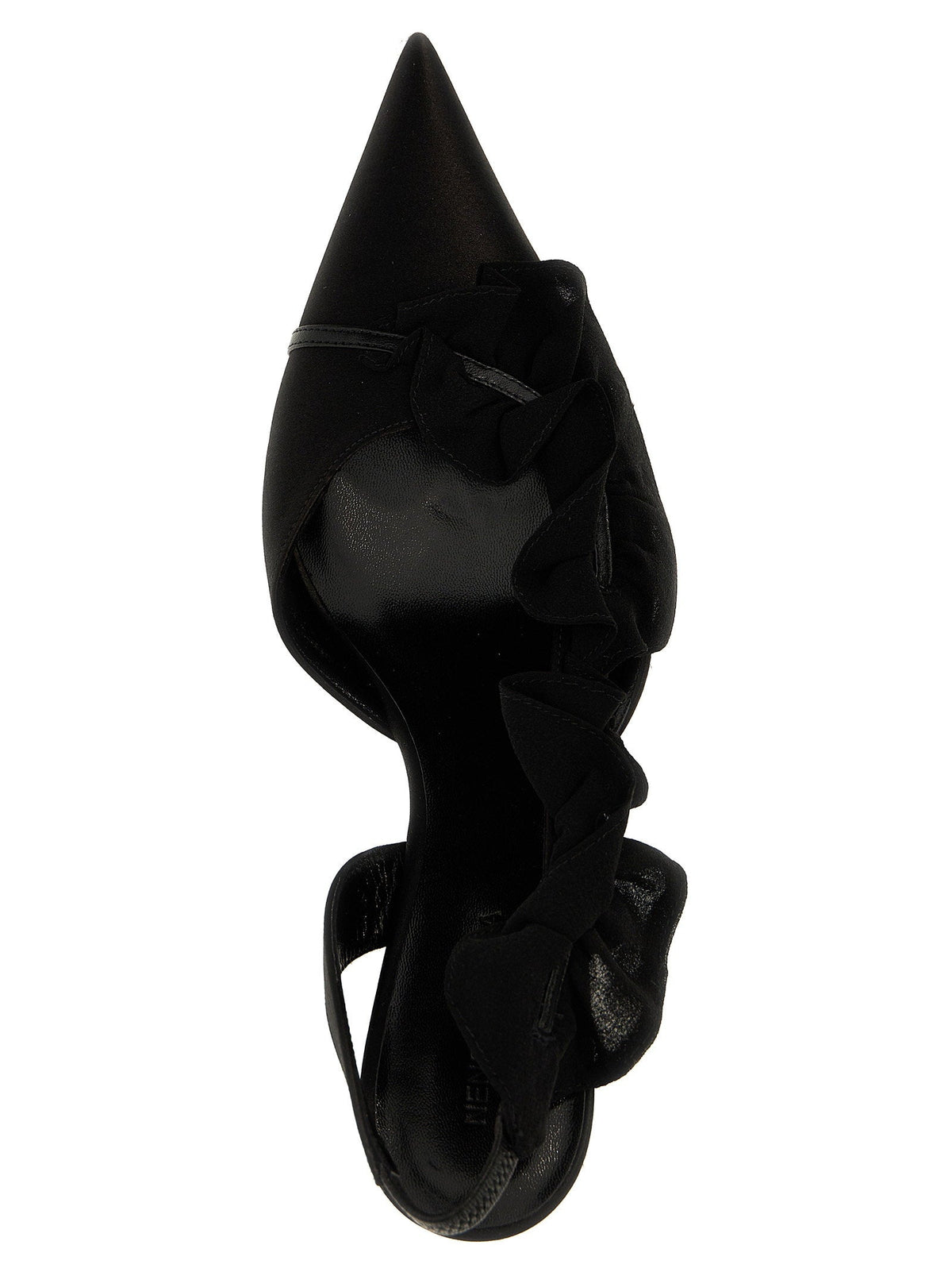 Nensi Dojaka Ruffle Satin Slingback Heel — Black
