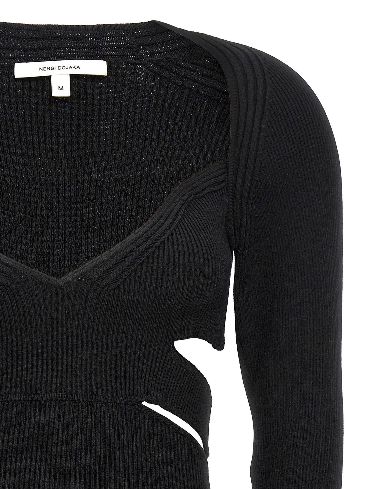 Nensi Dojaka Cut-Out Ribbed Viscose Sweater — Black