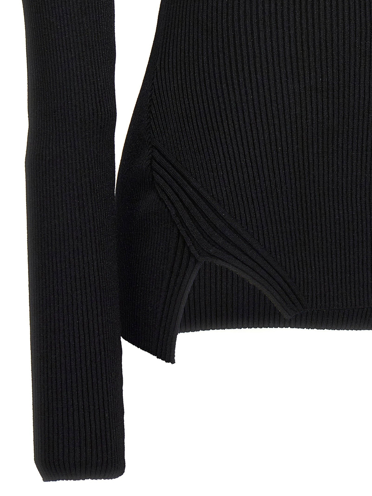 Nensi Dojaka Cut-Out Ribbed Viscose Sweater — Black