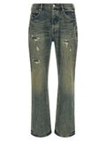 Purple Distressed Quilted-Insert Bootcut Jeans — Blue