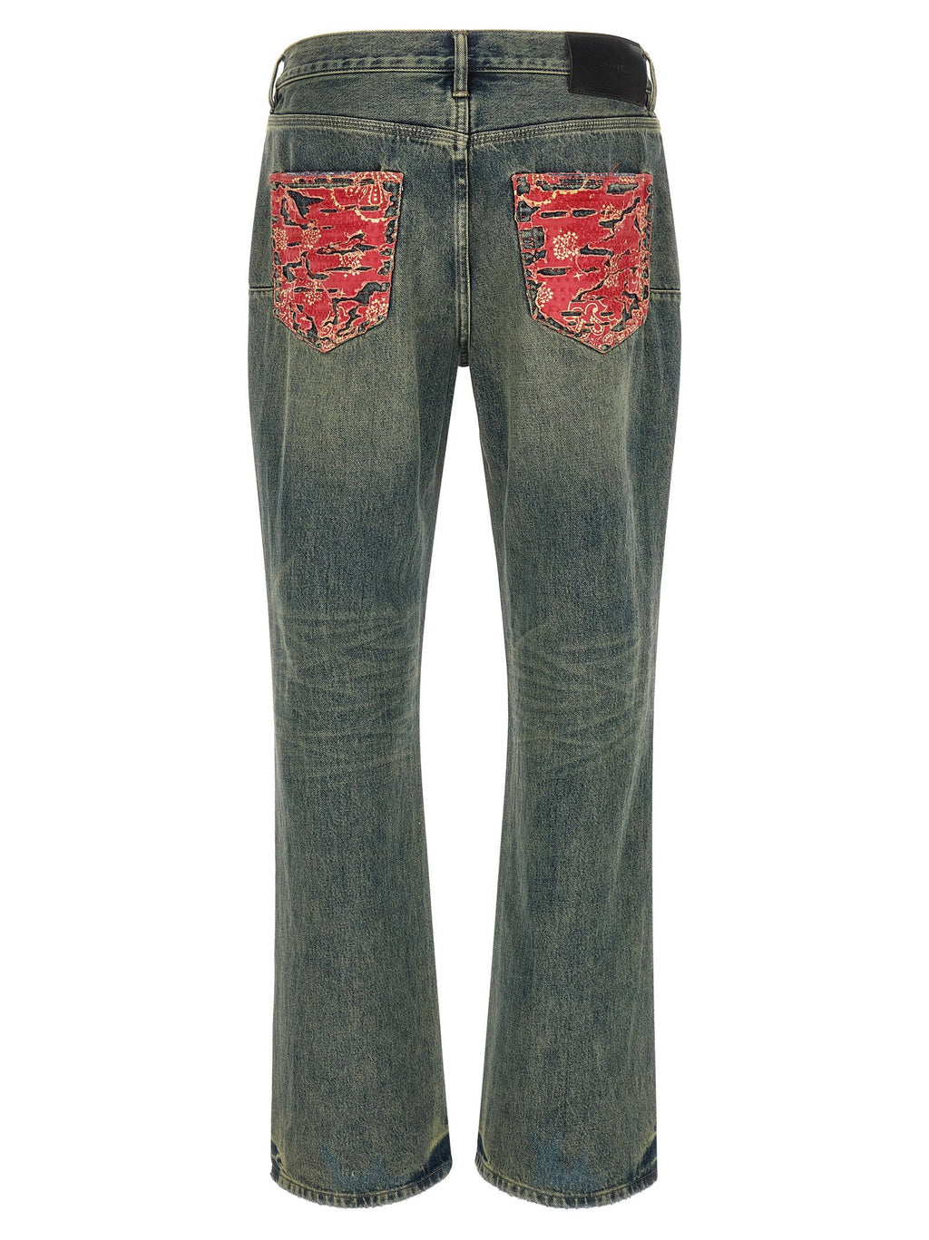 Purple Distressed Quilted-Insert Bootcut Jeans — Blue