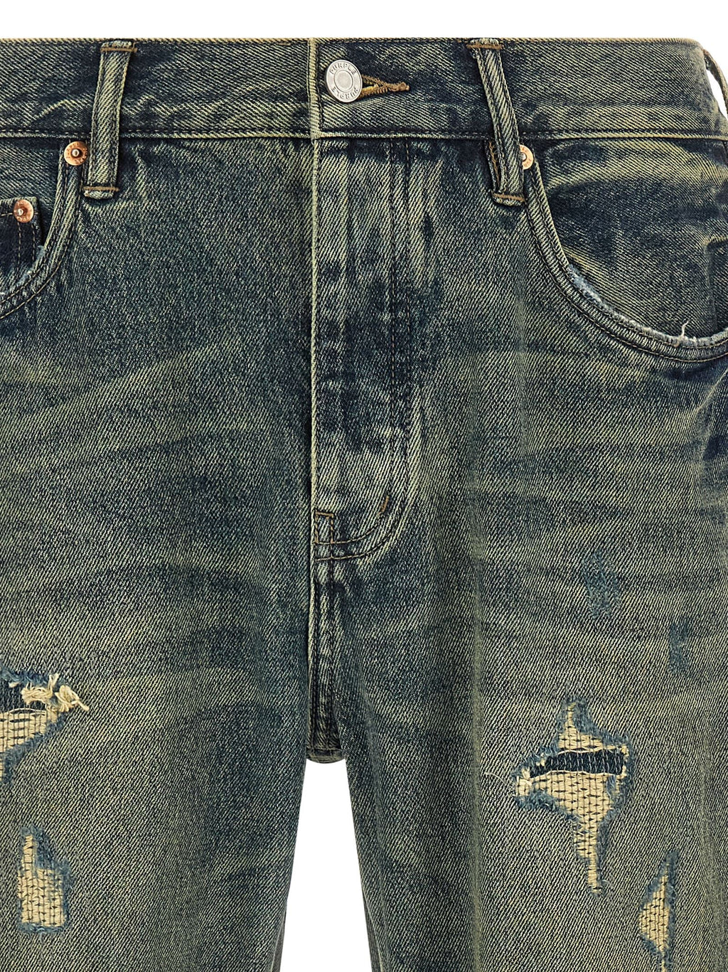 Purple Distressed Quilted-Insert Bootcut Jeans — Blue