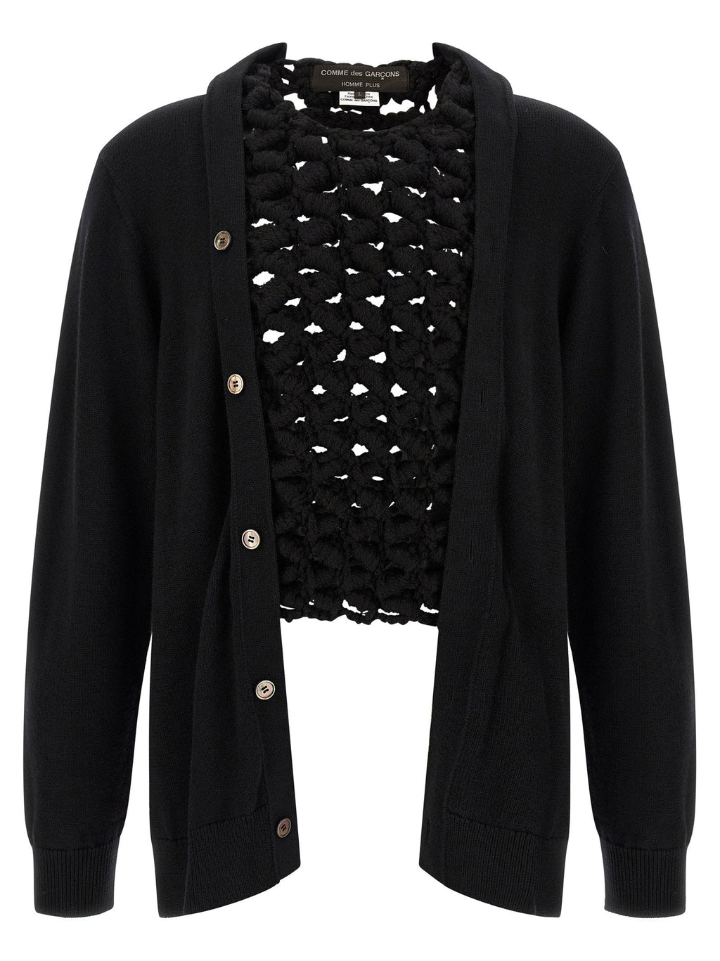 Comme Des Garçons Homme Plus Macramé-Textured Wool Cardigan — Black