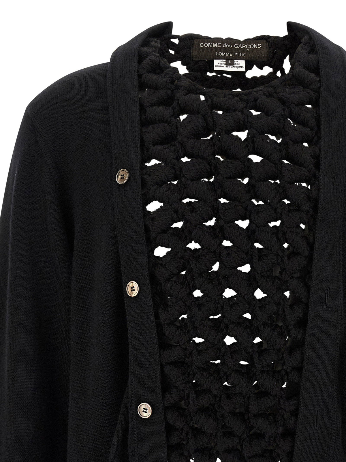Comme Des Garçons Homme Plus Macramé-Textured Wool Cardigan — Black