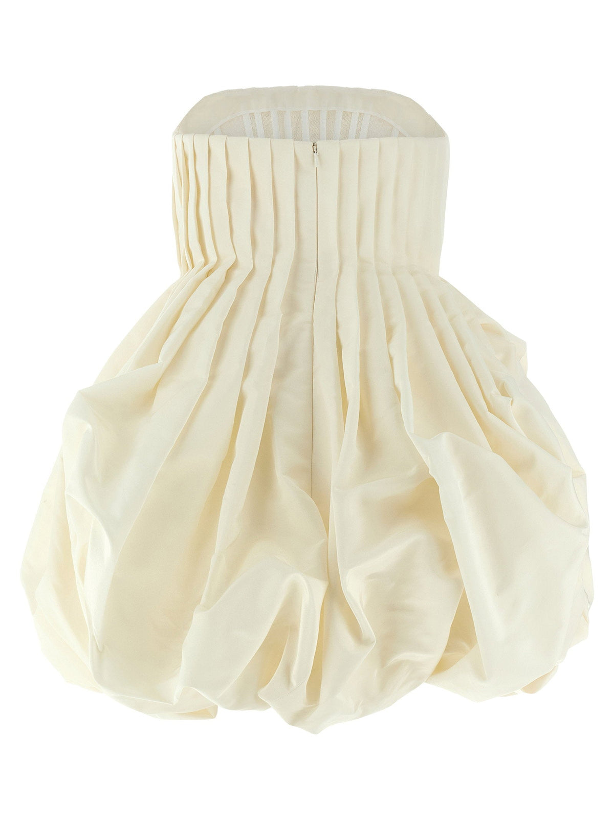 Carolina Herrera Off-Shoulder Pleated Silk Faille Minidress — Cream
