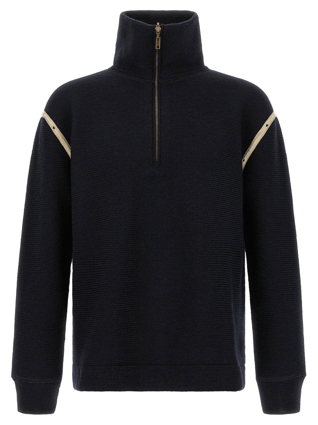 Maison Margiela Wool Turtleneck with Denim Patches Sweater — Navy