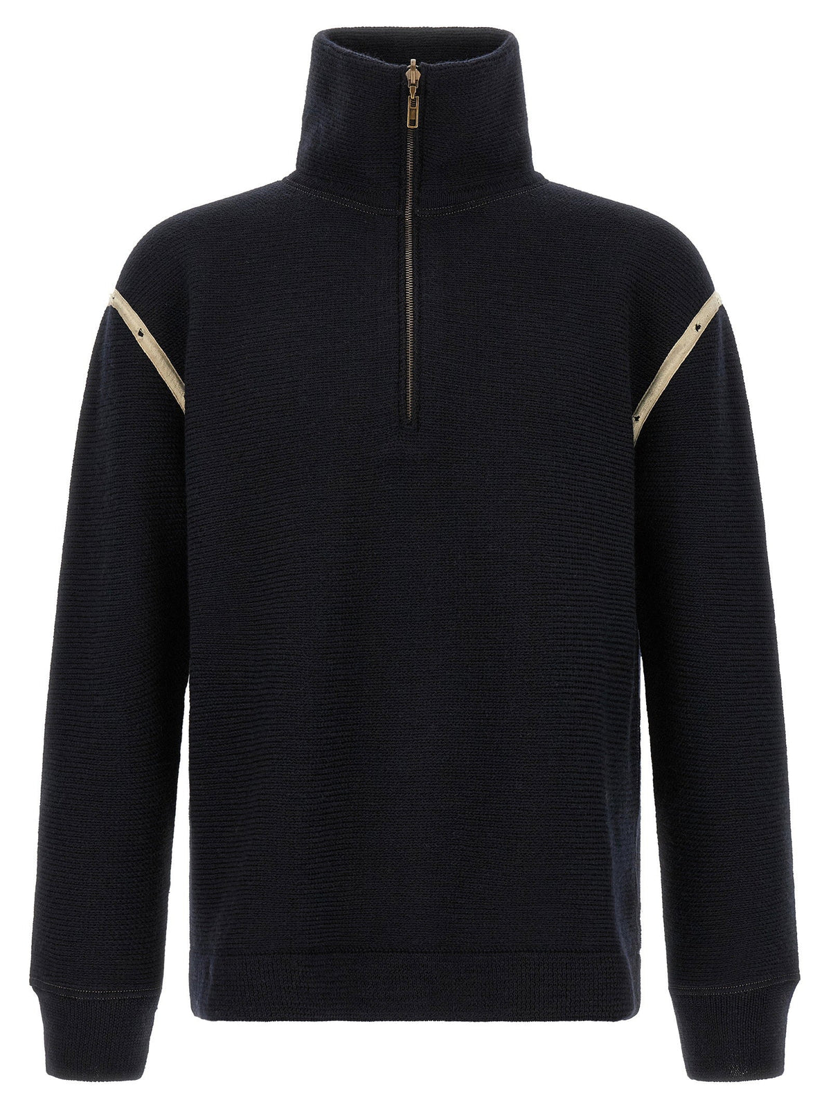 Maison Margiela Wool Turtleneck with Denim Patches Sweater — Navy