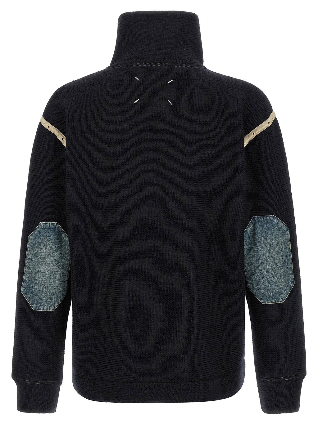 Maison Margiela Wool Turtleneck with Denim Patches Sweater — Navy