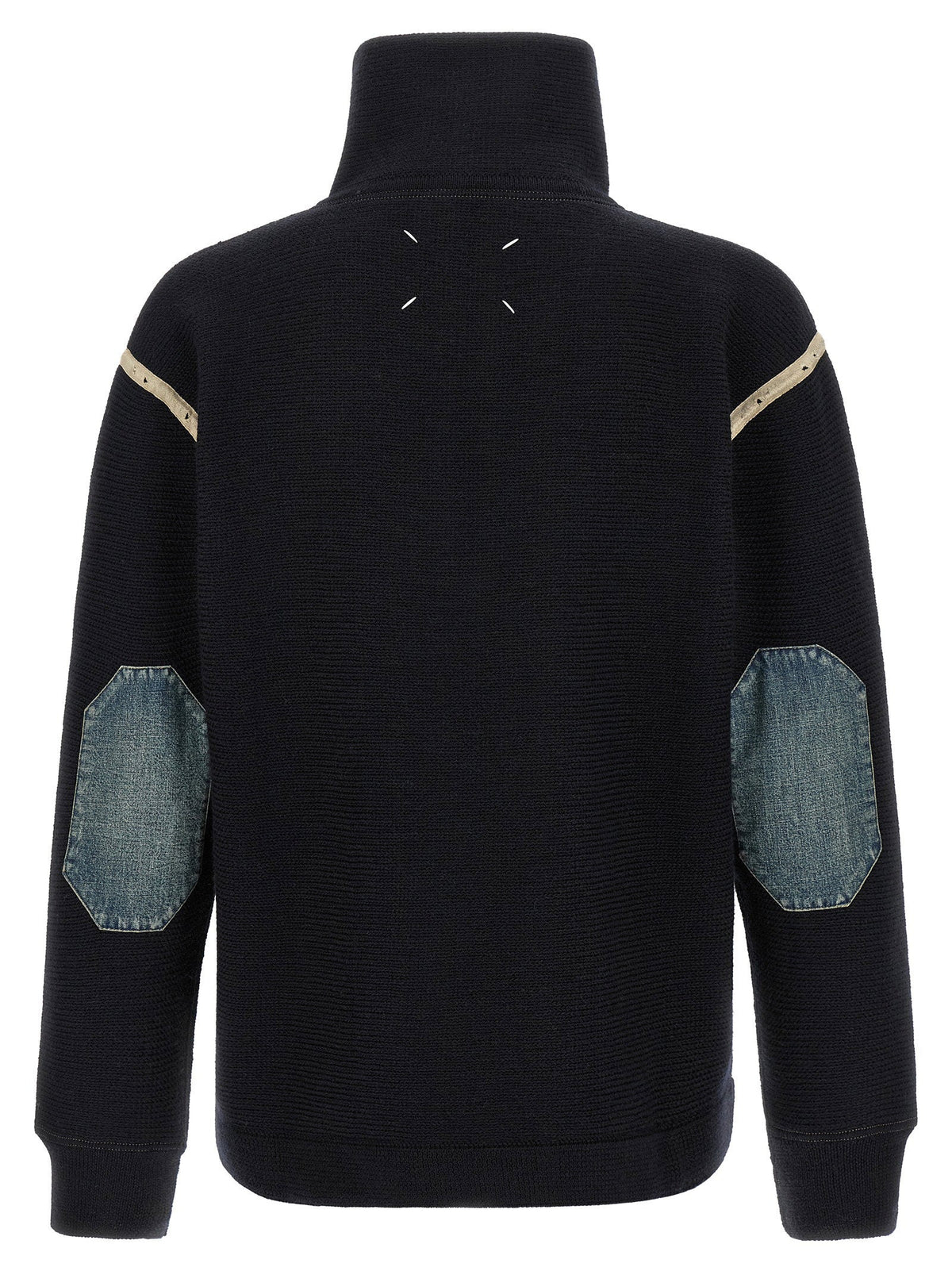 Maison Margiela Wool Turtleneck with Denim Patches Sweater — Navy