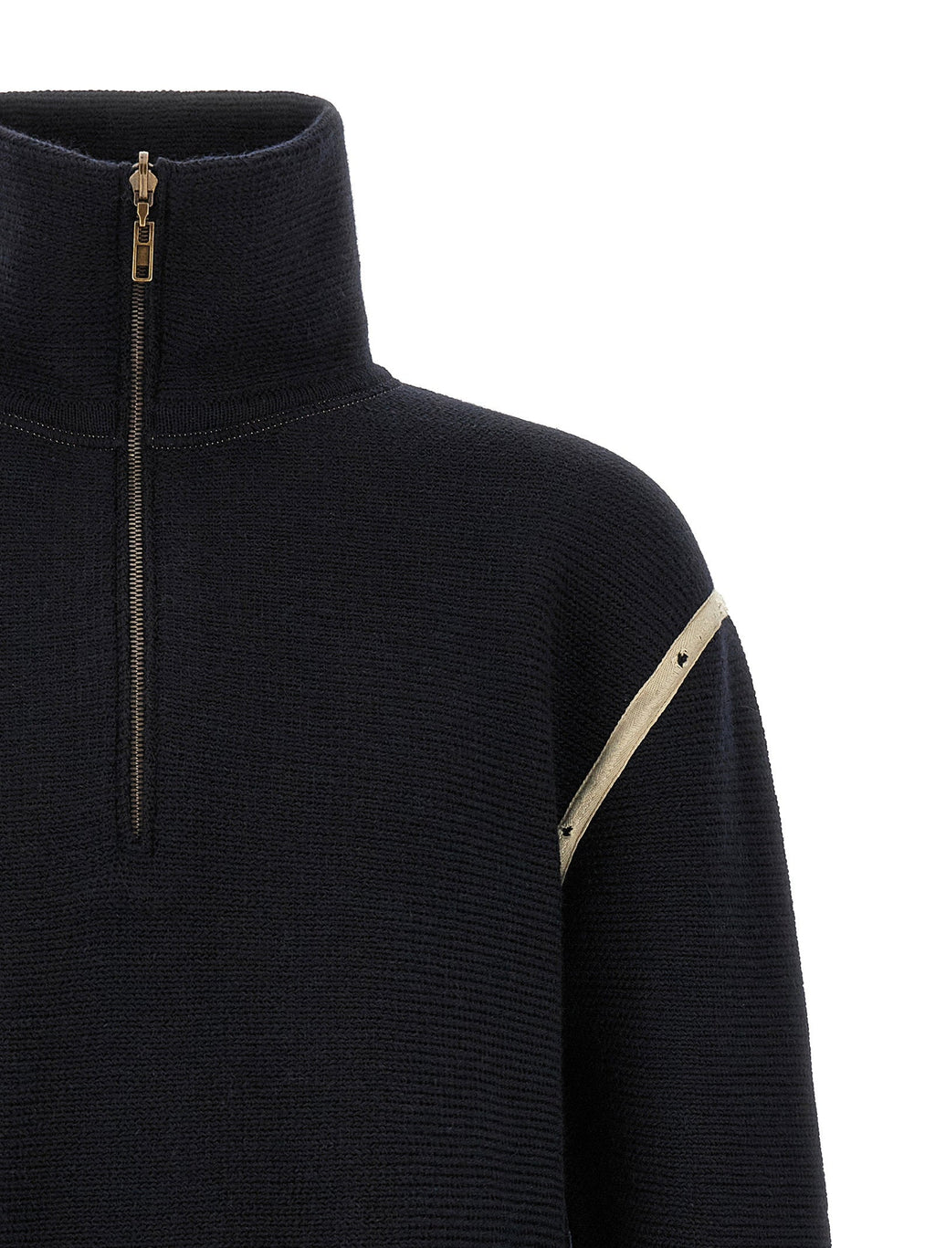 Maison Margiela Wool Turtleneck with Denim Patches Sweater — Navy