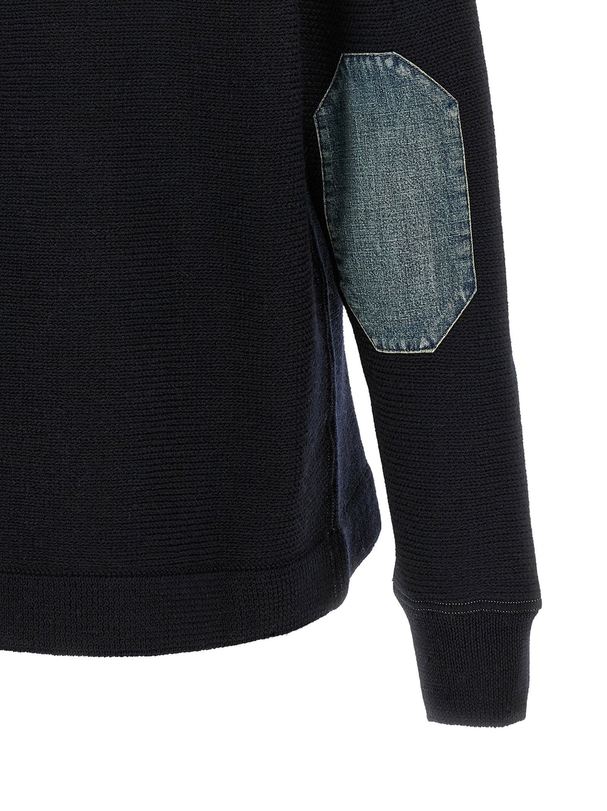 Maison Margiela Wool Turtleneck with Denim Patches Sweater — Navy