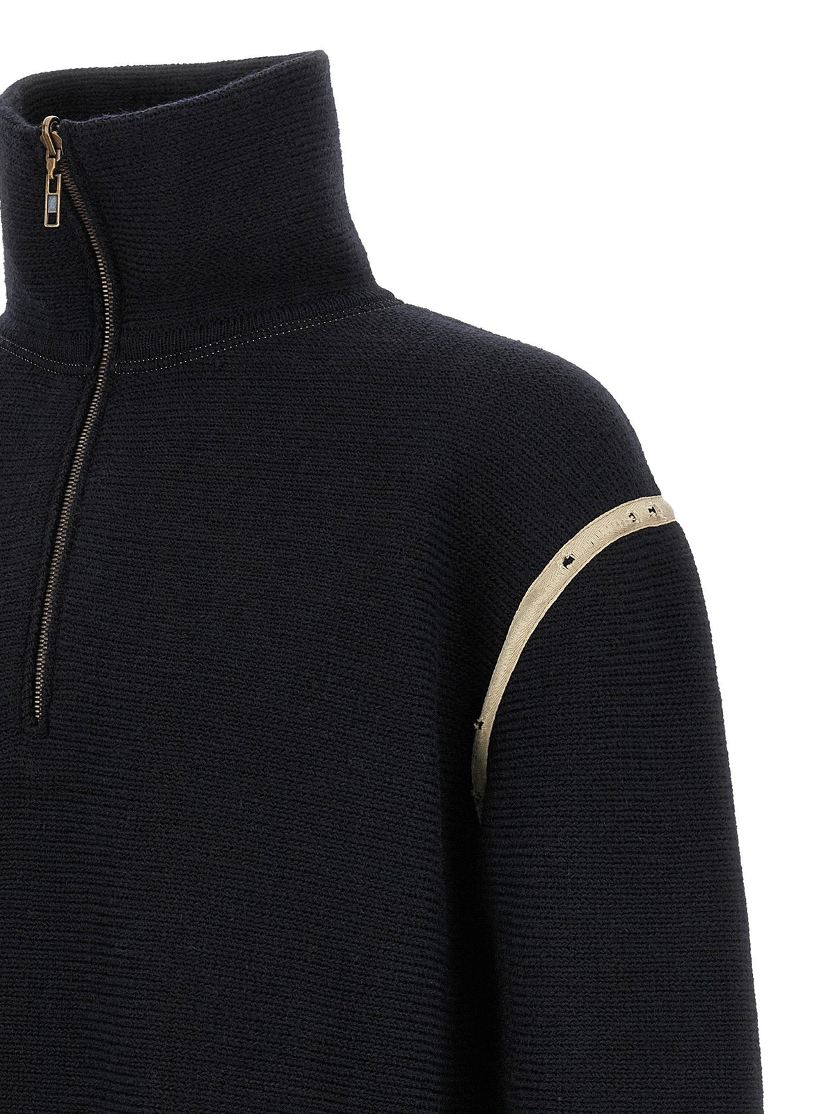 Maison Margiela Wool Turtleneck with Denim Patches Sweater — Navy
