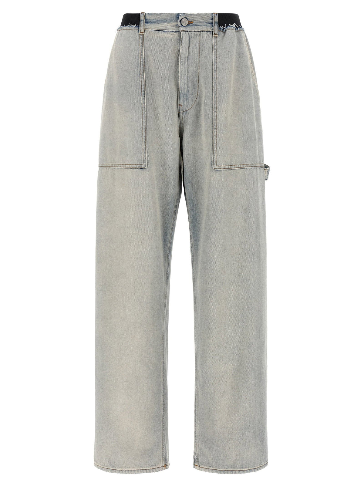 Mm6 Maison Margiela Double-Waist Cargo Denim Jeans — Light Blue