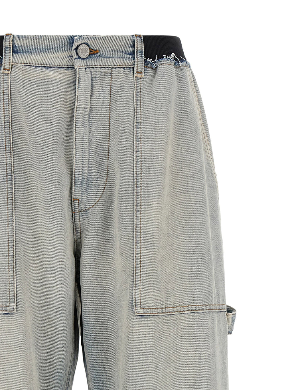 Mm6 Maison Margiela Double-Waist Cargo Denim Jeans — Light Blue