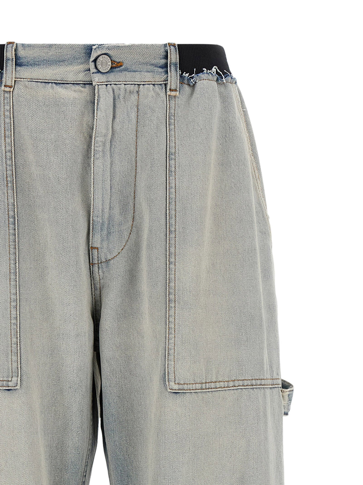 Mm6 Maison Margiela Double-Waist Cargo Denim Jeans — Light Blue