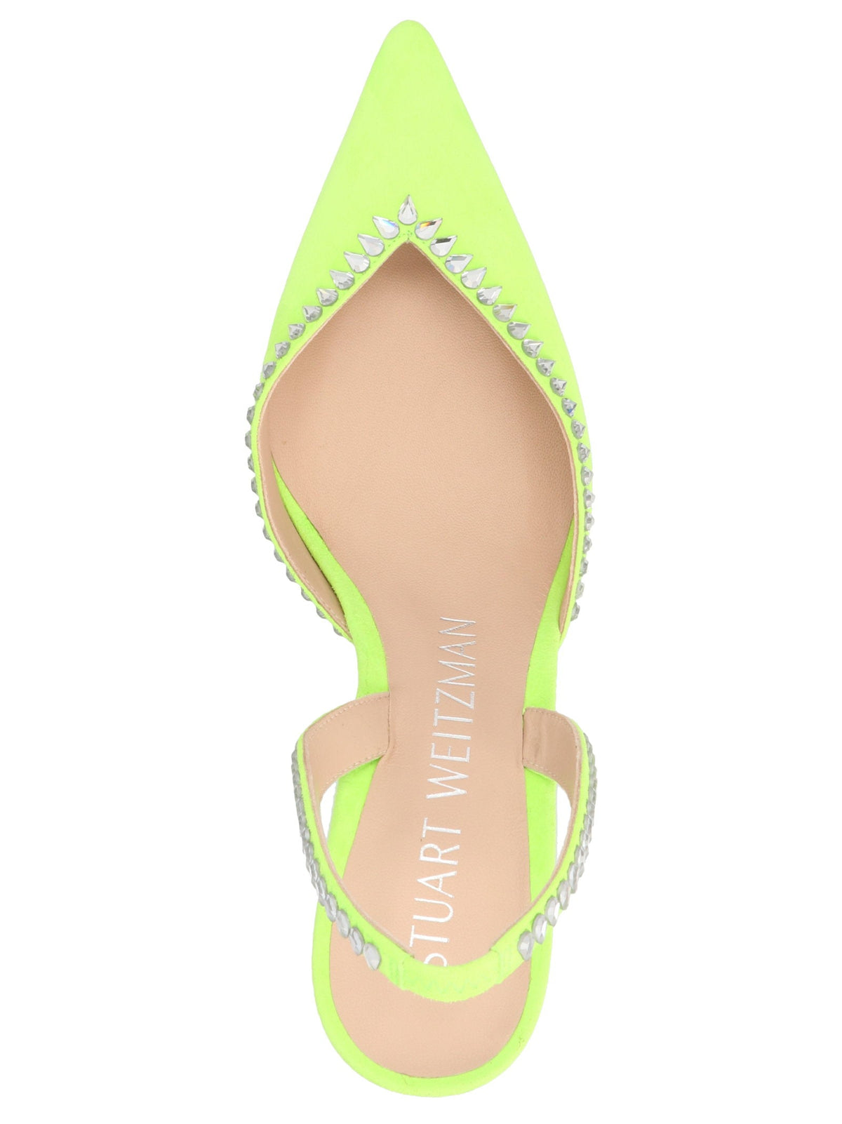 Stuart Weitzman Crystal-Embellished Suede Slingback — Neon Yellow